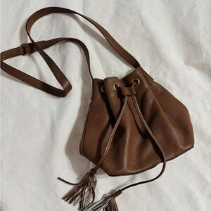 Jcrew leather bucket satchel bag with tassels